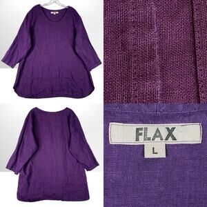 Flax Shirt Top Purple Long Sleeve Women’s Size Large L Linen Boxy Lagenlook